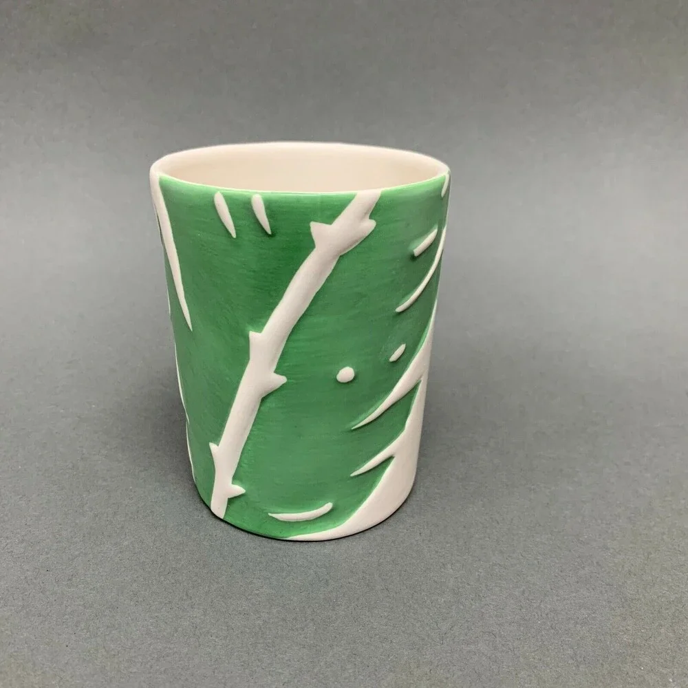 Newport Cup Cream Green Leaves Toothbrush Holder‎